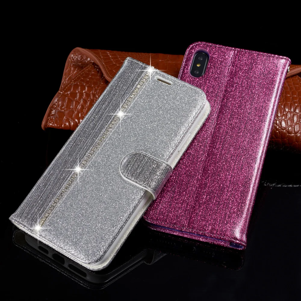 Чехол с цепочкой и бриллиантами для iPhone 11 Pro Max XS XR 6 6S 8 7 Plus, кожаный чехол-книжка, блестящий сверкающий чехол для iPhone11 8 Plus, чехол для телефона