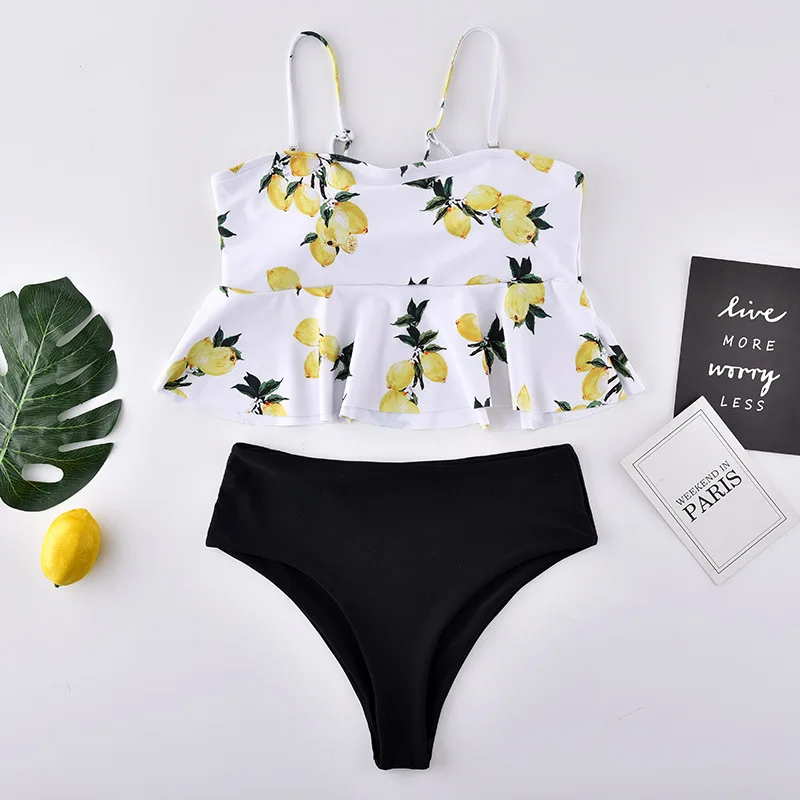 

Roseheart Summer White Sexy Bikini Sets Women Swimsuit Bikini Swimwear High Waist Bathing Suit Female Beach Print Floral