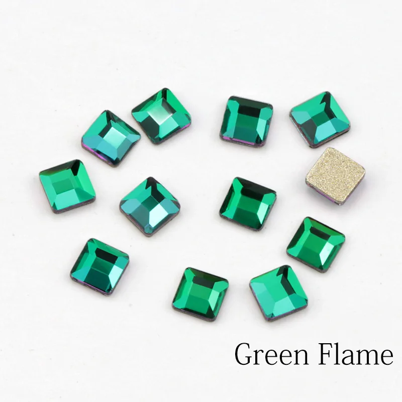 Green flame 20 шт красочные квадратные 4 мм 3D Стразы для дизайна ногтей для DIY стеклянные маникюрные камешки для дизайна ногтей украшения - Цвет: Green flame