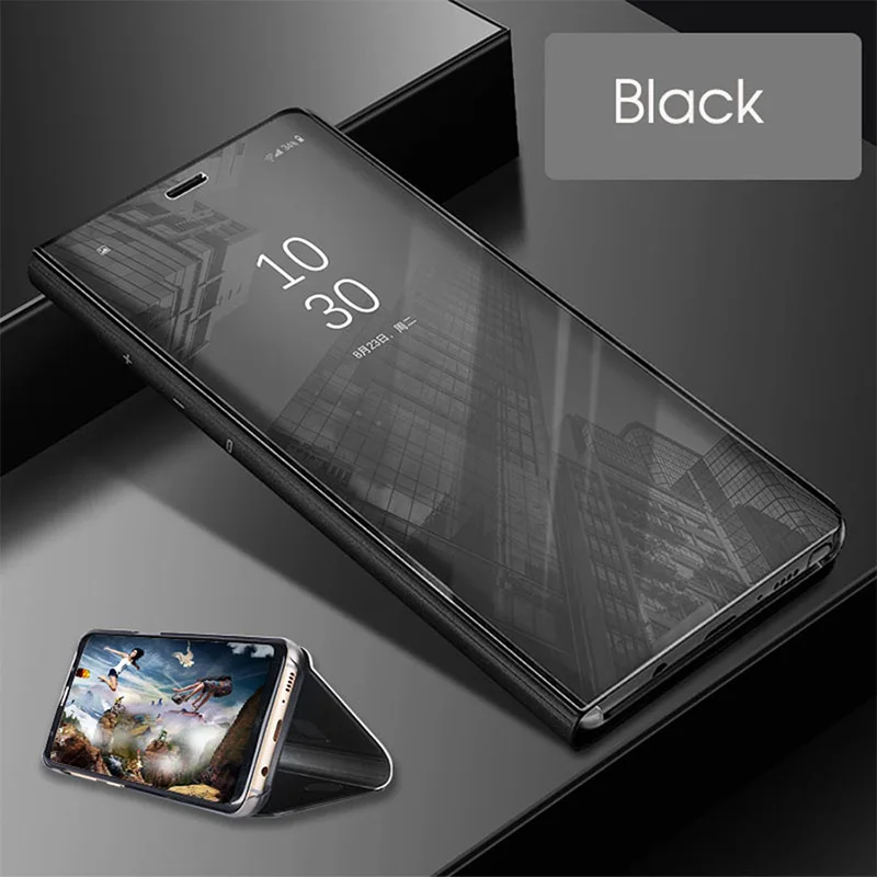 Черный Роскошный чехол-книжка с покрытием mi rror для Xiaomi mi A1 A2 Lite, Жесткий ПК силиконовый защитный чехол для мобильного телефона mi 8 Lite 9 Se - Цвет: Черный