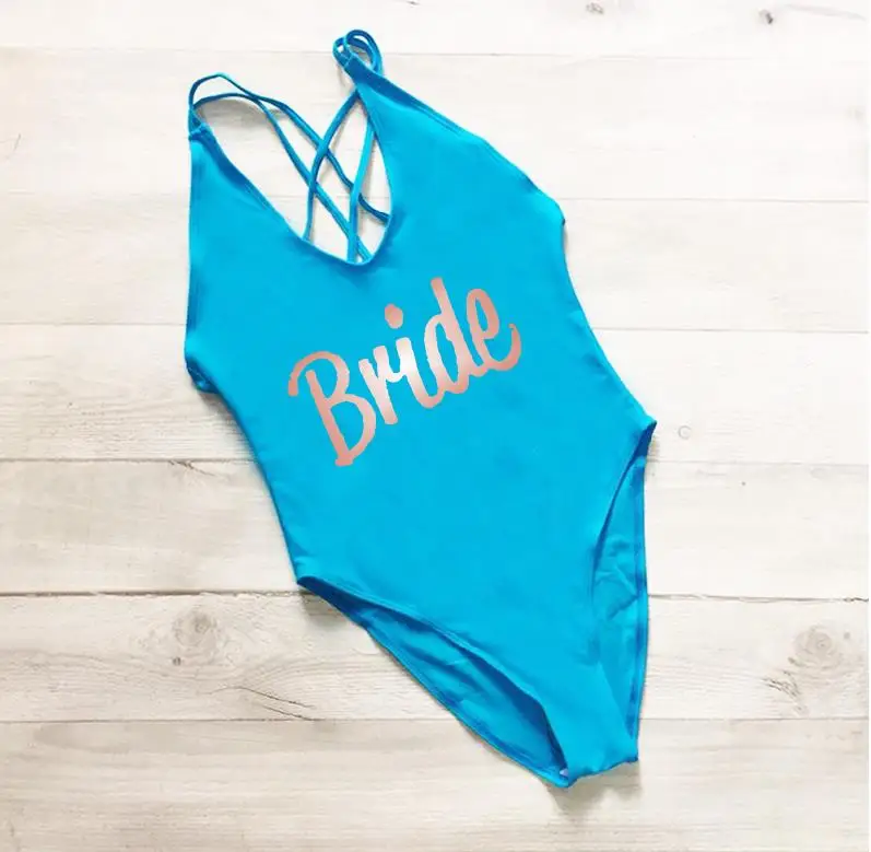 Девичник вечерние летние надпись «Bride Tribe» купальные костюмы Свадебный подарок подружке невесты со стразами на свадьбу для Одна деталь Купальник Пляжная Прямая поставка - Цвет: sky blue rose BRIDE