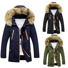 Уплотненная парка, мужской пуховик, мужские пальто, мужская верхняя одежда с меховым воротником, повседневное длинное хлопковое стеганое Мужское пальто с капюшоном
