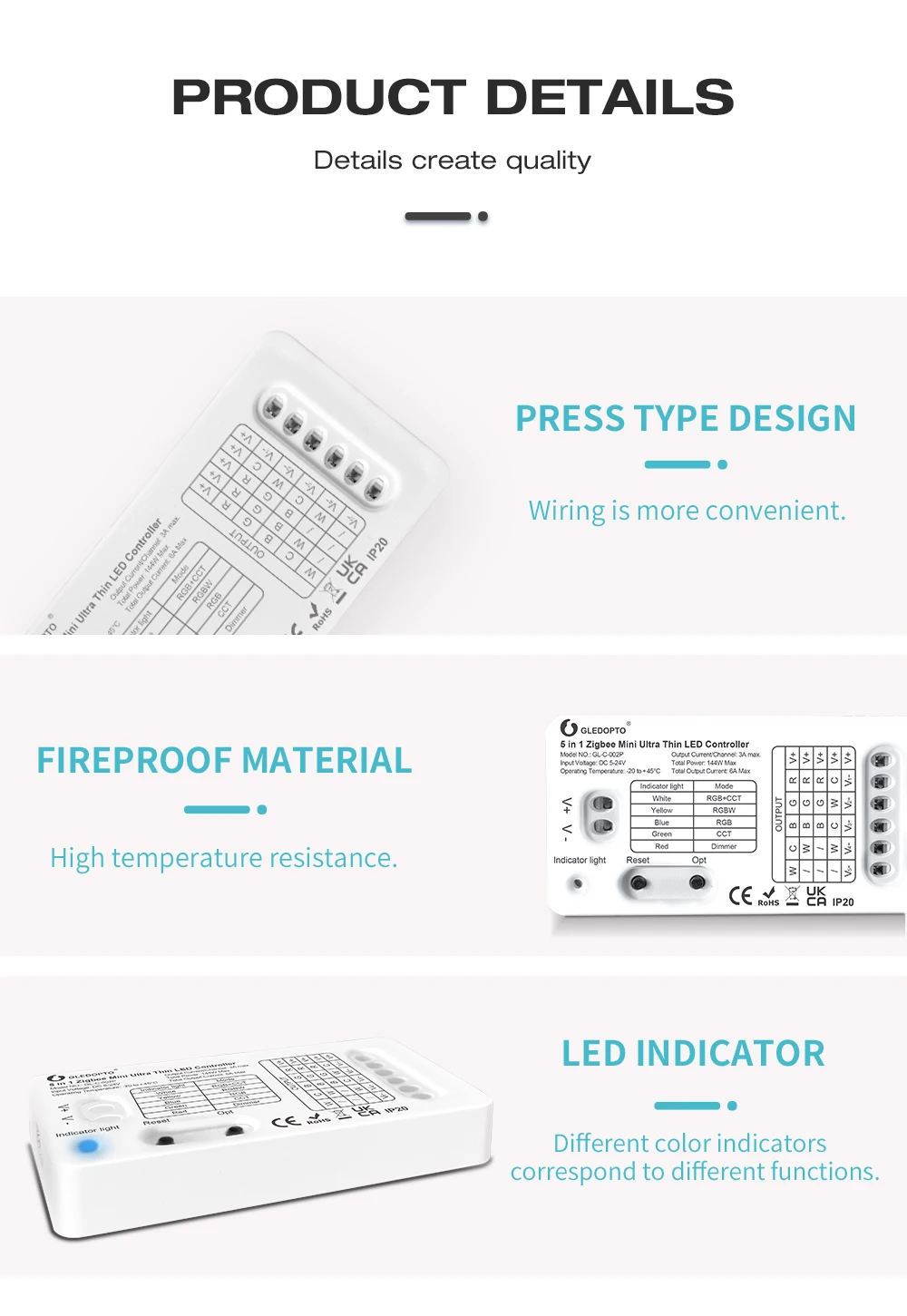 Gledopto zigbee 3.0 casa inteligente ultra fino