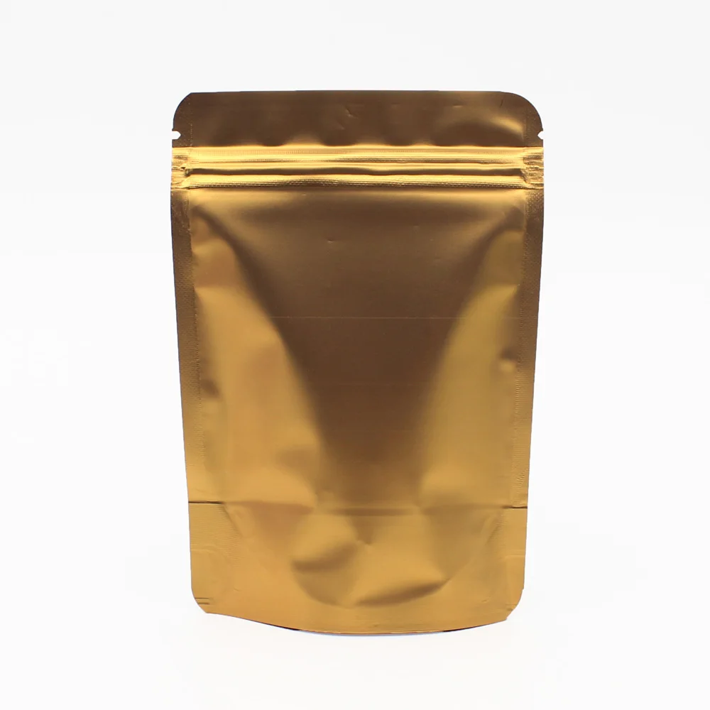 Gold Stand Up Bag Различные размеры матовый черный позолоченная алюминиевая фольга пластиковый пакет для продуктов со струнным замком сумка для хранения тепла герметичный стоячий, на молнии замок на сумку мешки 50 шт - Цвет: Gold Stand Up Bag