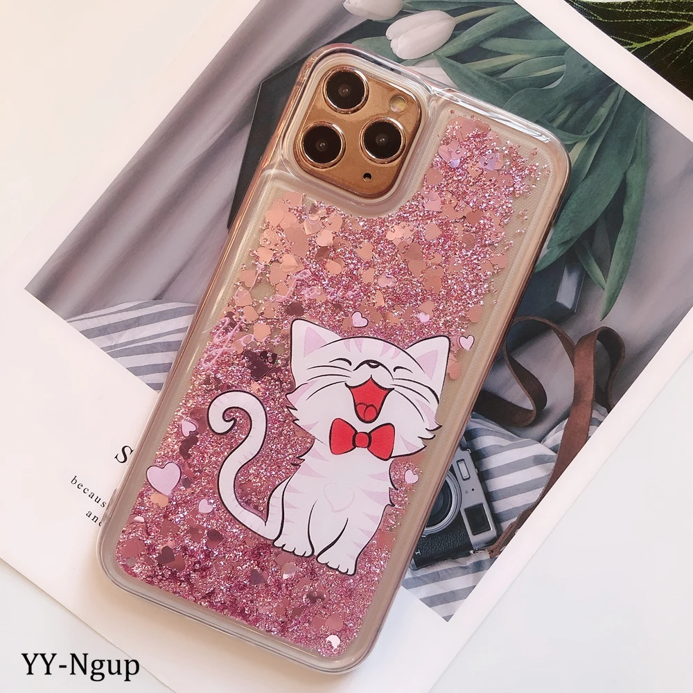 A Для iPhone 11 Pro Max чехол с блестками Единорог кошка динамическая жидкость для iPhone 11 X XR XS etui iPhone 5 5S SE 6 6S 7 8 Plus чехол для женщин - Цвет: A