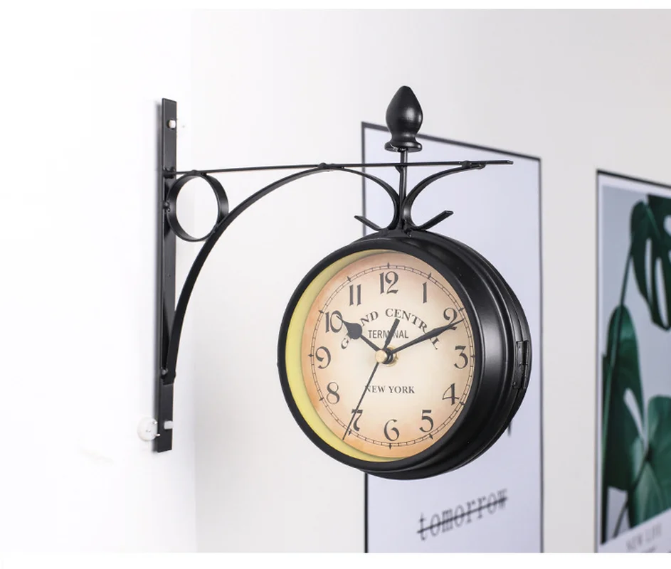 Европейский стиль часы и часы железная художественная стена часы восстановление древних способов украшения двухсторонние Висячие часы
