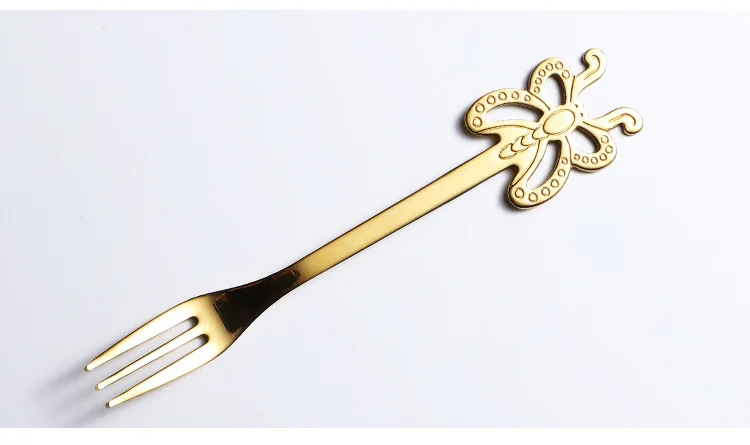 304 Stainless Steel Fruit Fork Coffee Spoon Cutlery Creative Butterfly PVD Titanium Colorful Wedding Gift Custom