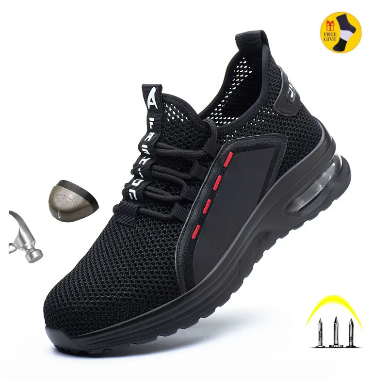  Work Shoes Hollow Breathable Steel Toe Boots Lightweight Safety Work Shoes Anti-slippery For Men Women Male Work Sneaker