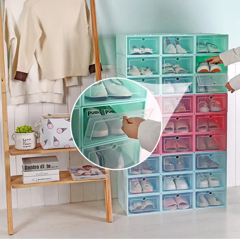 

3pcs Transparent Shoe Box Foldable Storage Shoe Boxes Dustproof Shoes Organizer Box Can be Superimposed Combination Shoe Cabinet