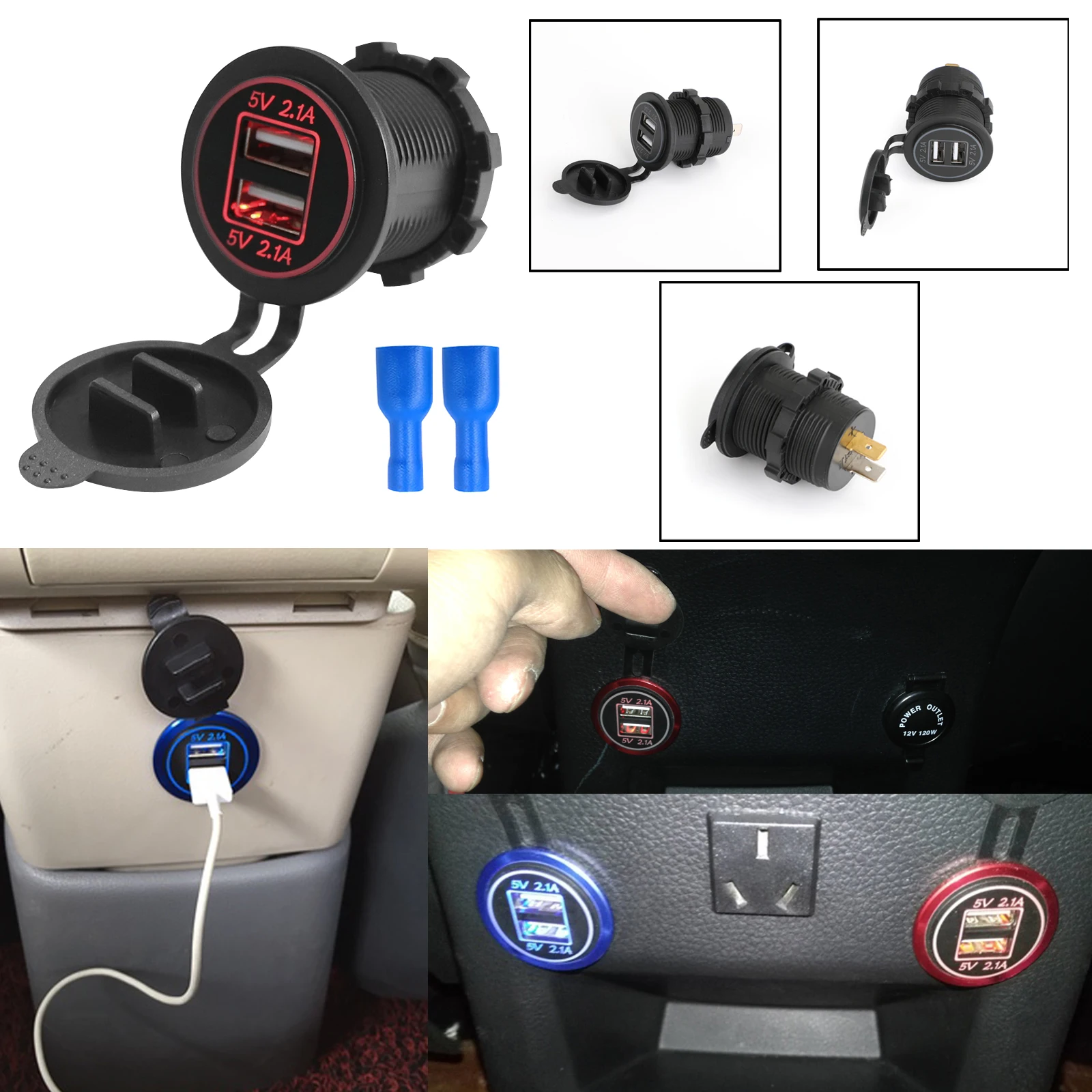 Areyourshop 12 В розетка 4.2A двойной 2.1A USB быстрое зарядное устройство для автомобиля мотоцикла DIY Универсальное зарядное устройство розетка автозапчасти