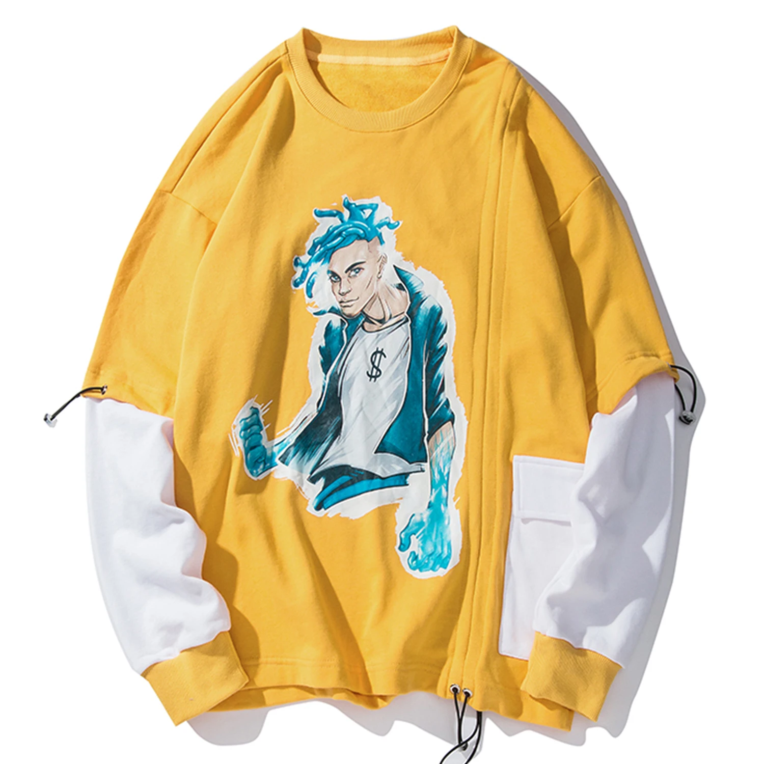 AELFRIC Funny Cool Boy Print Sweatshirts Streetwear Mens Hip Hop Harajuku Patchwork Long Sleeve Fashion Casual Cotton Tops