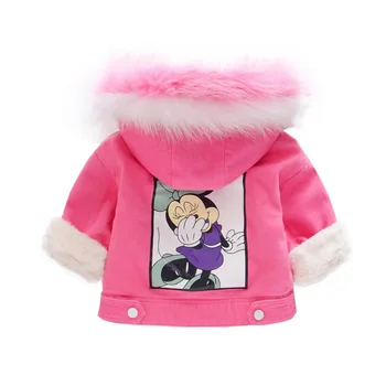 

Baby Girls Winter Jackets Plus Velvet Thicken Warm Toddler Cowboy Cartoon Outerwear for Infant Girl 0-6 Y Denim Coat