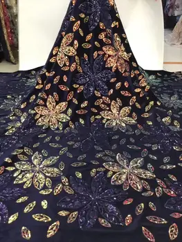 

2019 High Quality Royal Blue African Lace Fabric With Velvet Lace Fabric French Tulle Fabric Nigerian Laces For Wedding Dress