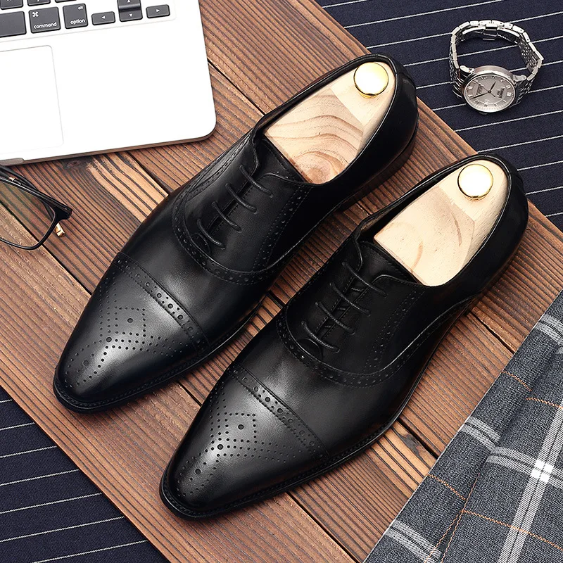 

Black/Wine Red Pointed Toe Dress Men's Leather Shoes Business Casual Wedding Breathable Leather Shoes