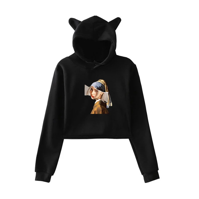 16 black Укороченный свитер с капюшоном Billie Eilish, женские толстовки, розовая одежда, пуловер, свитер для девочек-подростков, осенняя уличная одежда - Цвет: 16 black