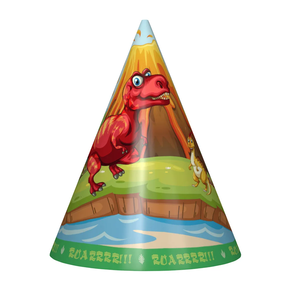 Volcano Dinosaur Tableware Set Kids Birthday Baby Shower Cartoon Kids' Party Decor Favor Supplies - Цвет: 6pcs hat