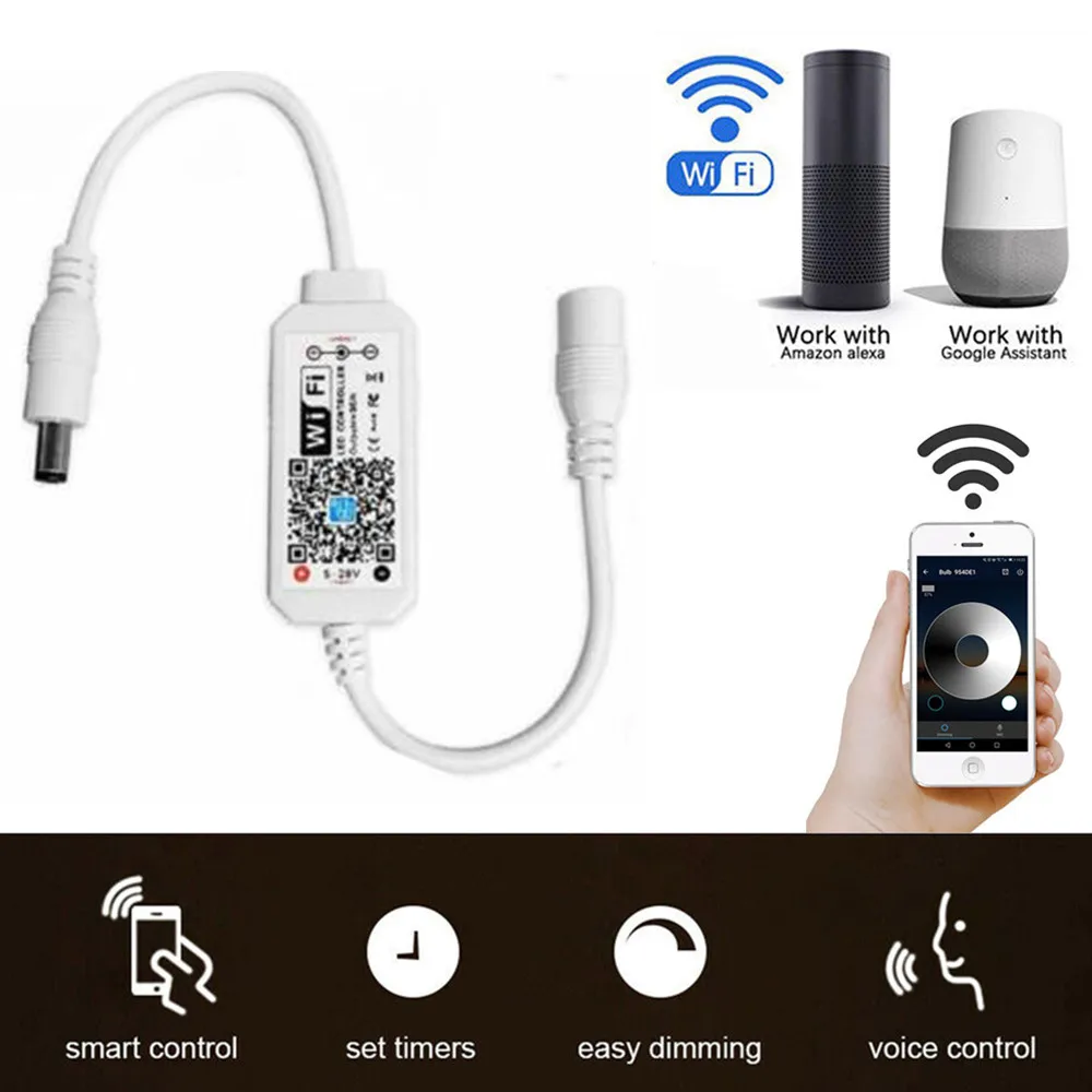 

2 Pin WiFi Controller Timer Dimmer for Warm White Cool White Single Color LED Strip Lights for Amazon Alexa Google Assistant