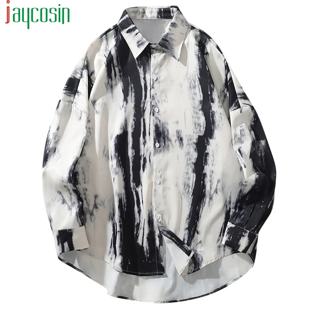 Мужская рубашка большого размера, свободная с длинным рукавом, с принтом Tie Dye, модная рубашка, повседневные топы размера плюс, с отворотом, на пуговицах, хип-хоп, мужская одежда
