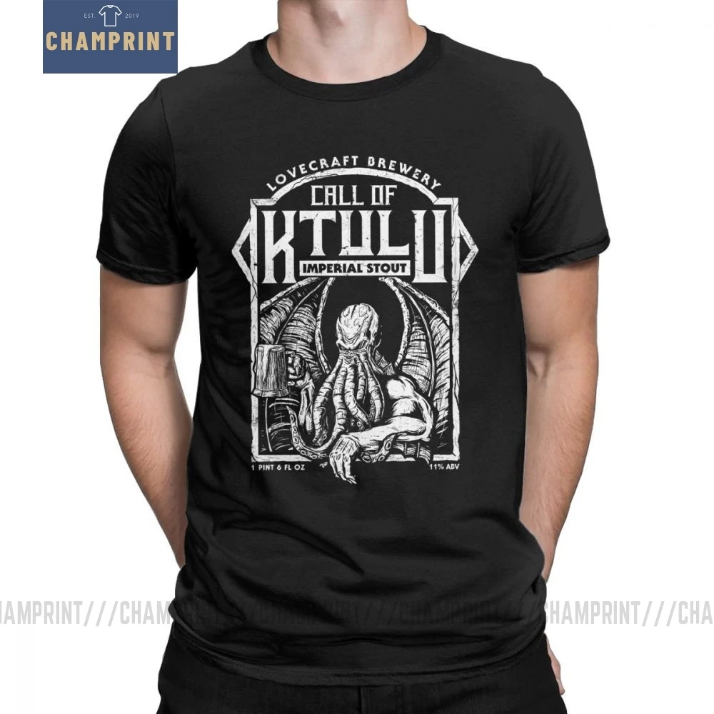Call Of Cthulhu Ktulu, Мужская футболка, осьминог, пиво, смешная, чистый хлопок, короткий рукав, футболки, вырез лодочкой, футболки 4X 5X 6X, топы