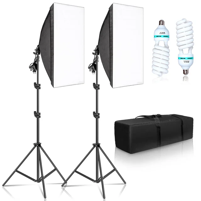 Photography 50x70CM Softbox Lighting Kits Professional Light System With E27 Photographic Bulbs Photo Studio Equipment Photography 50x70CM Softbox Lighting Kits Professional Light System With E27 Photographic Bulbs Photo Studio Equipment