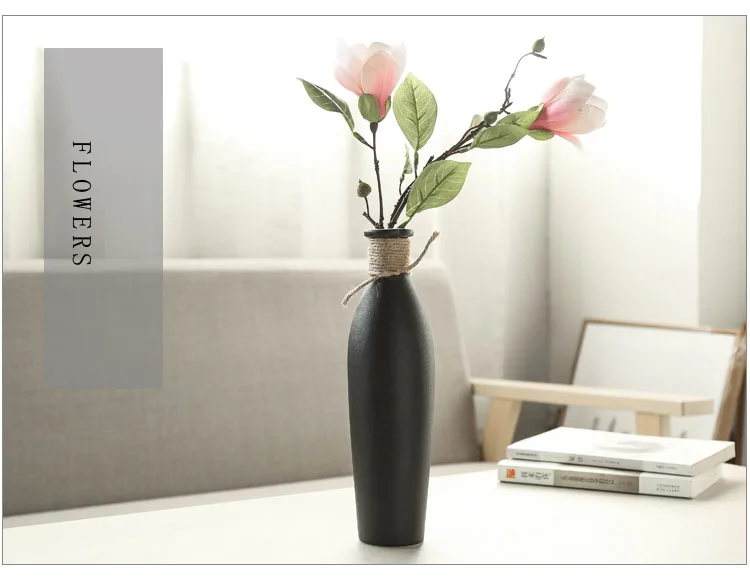 Nordic Vase Decoration Home Ceramics Vases Black Slender Hydroponics Flowers Arrangement Flower Pot Floral Desk Decorations
