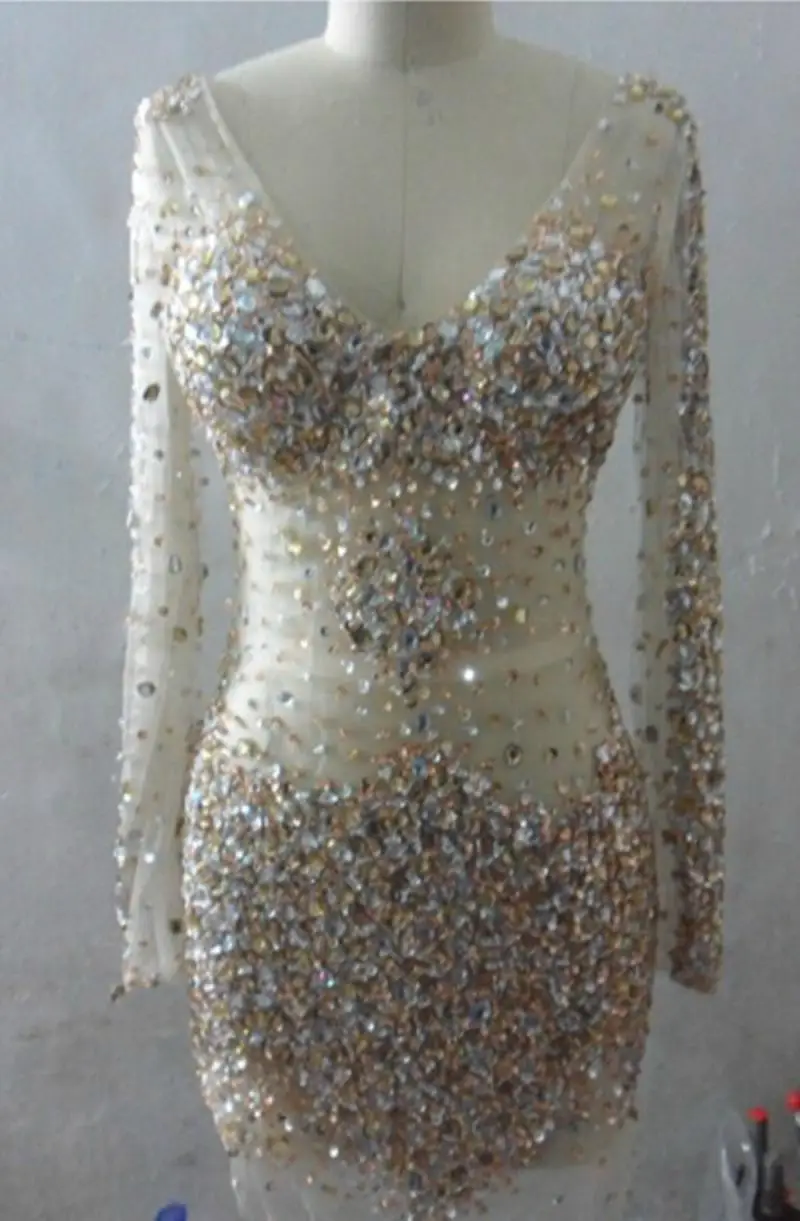 

2022 Mother Of The Bridal Cocktail Party Dress Bead Crystal Illusion Sexy Long Sleeves For Club Evening Gowns Tea length платье