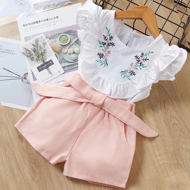 ax802 pink Bear leader/комплекты одежды для девочек, летний модный комплект для девочек, Детский комплект с цветочным принтом, топ+ шорты, 2 предмета, для 3-7 лет - Цвет: ax802 pink