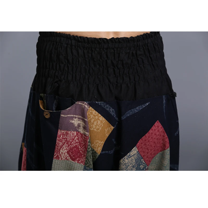 Men Harem Pants Casual Chinese Style Vintage Baggy Drop Crotch Elastic Waist Men Joggers Sweatpants Cotton Trousers Plus Size
