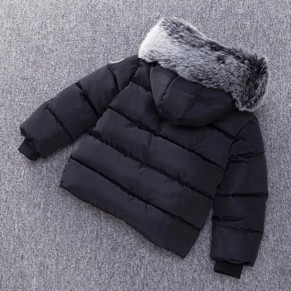 Куртка для девочек и мальчиков из хлопка с меховым воротником и капюшоном; теплое зимнее пальто; ветровка; куртка детская верхняя одежда; одежда для малышей; 19Ag