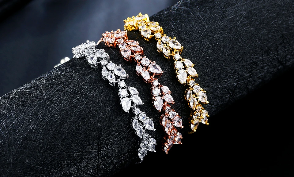 ZAKOL высокое качество белый кубический цирконий лист регулируемые браслеты для женщин модные свадебные украшения FSBP2159