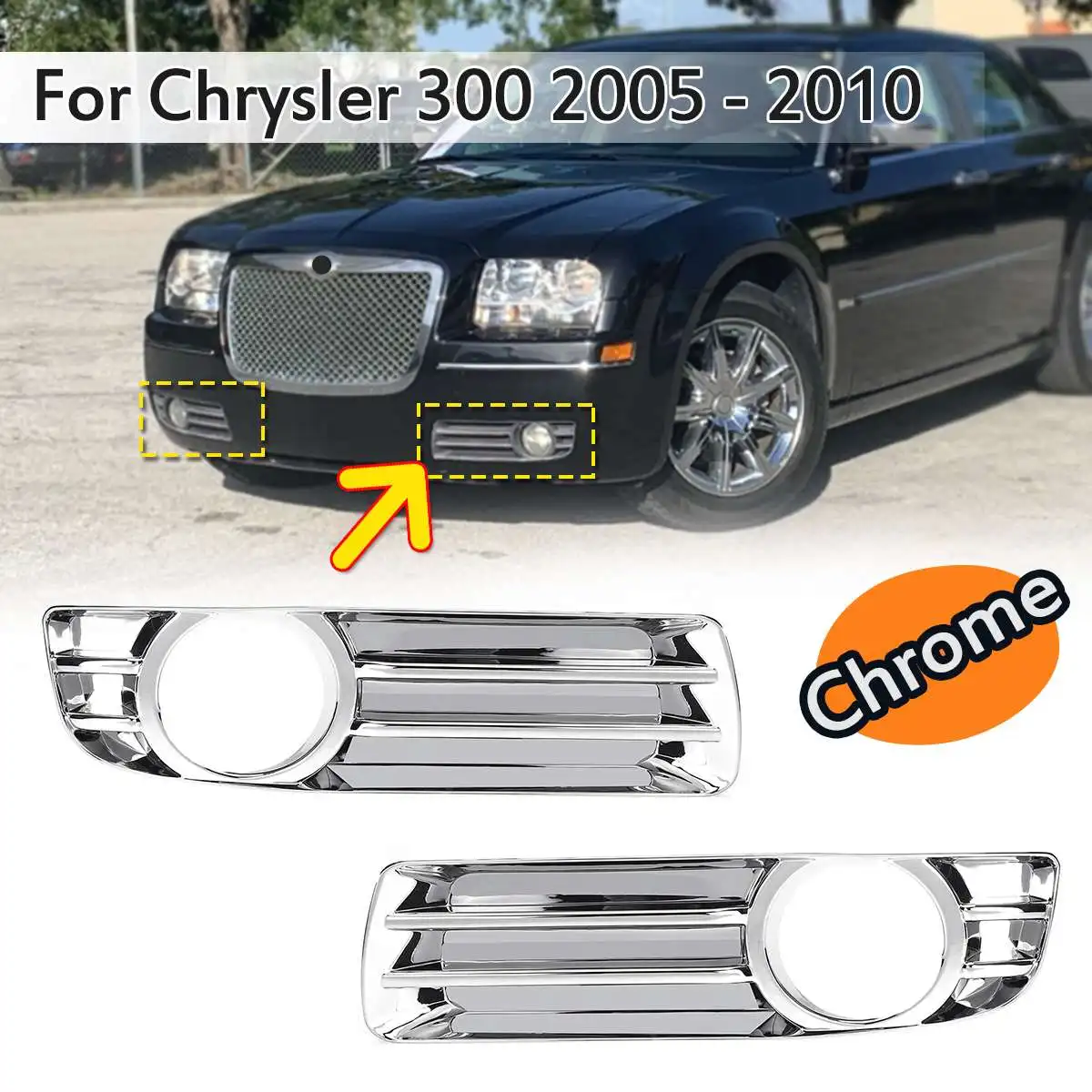2 шт. DRL Вождения накладки на фары отделка для Chrysler 300 2005-2010 хром ПТФ в передний бампер дальнего света накладка