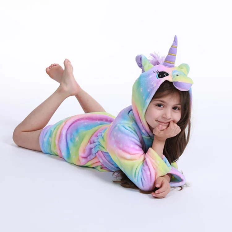 Зимние пижамы кигуруми для девочек и мальчиков; детские пижамы с рисунком единорога из мультфильма «животные»; фланелевый теплый комбинезон; детские пижамы - Цвет: H1431