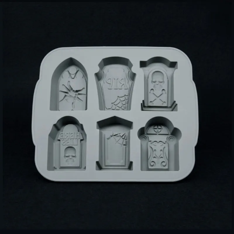 

Halloween 3D Tombstone Ice Cubes Tray Silicone 6-grid Ice Cream Molds Maker Form Chocolate Mold For Party Bar