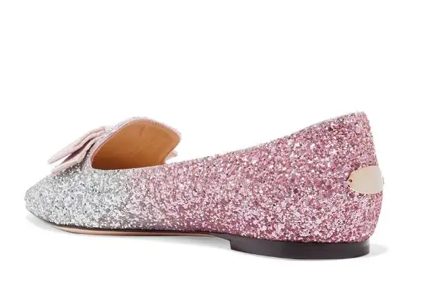New woman autumn spring shoes Top quality Gradient pink Glitt pointed tole flats Female women work shoes fashion design shoes