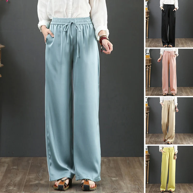 Plus Size Women's Wide Leg Trousers ZANZEA 2020 Drawstring Satin Pants Fashion Casual Long Pantalon Palazzo Female Solid Turnip Plus Size Women's Wide Leg Trousers ZANZEA 2020 Drawstring Satin Pants Fashion Casual Long Pantalon Palazzo Female Solid Turnip