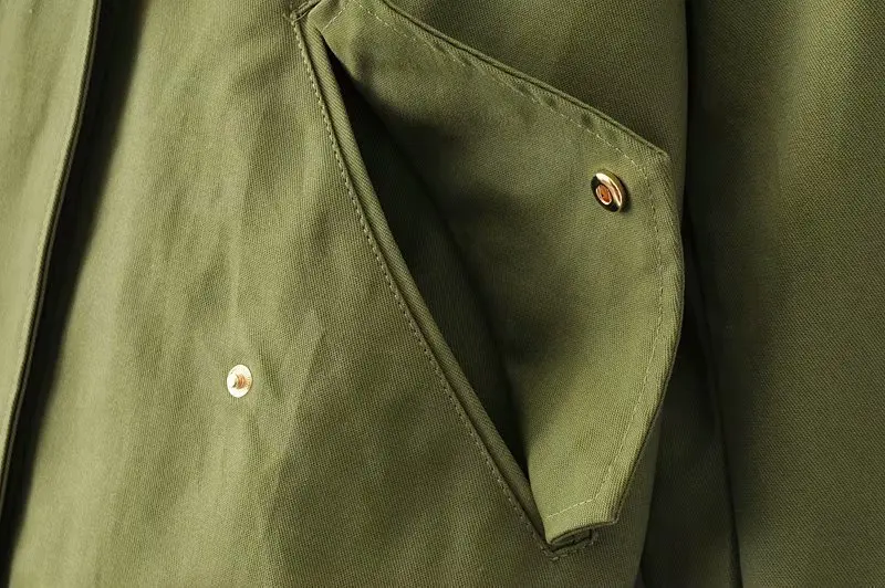 Модная женская куртка Za с вышивкой ArmyGreen, Женская куртка с карманами на молнии, модное повседневное осеннее Женское пальто средней длины, верхняя одежда