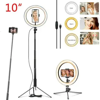 

10" LED Ring Light Light With Selfie Stick Tripod Phone Stand Kit Dimmable Photography Lights For Youtube Makeup Live Dropship