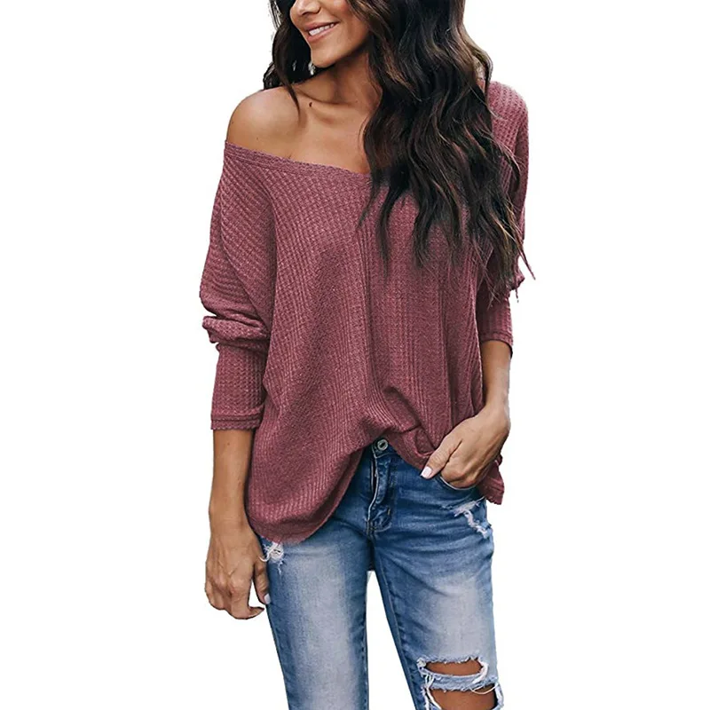 Women's sweater V-neck solid bottoming shirt women sweater  plus size  off shoulder sweater pullovers casual