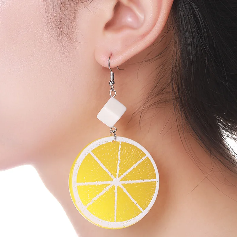 

Flashbuy New Cute Lemon Long Pendant Earrings For Women Girl Sweet Fashion Fruit Statement Earrings Jewelry Wholesale Pendientes