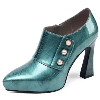 

Dilalula 2020 Luxury Cow Patent Leather Women Pumps Zipper Closure Platform Party Wedding Shoes Woman Spring Autumn Office Shoes