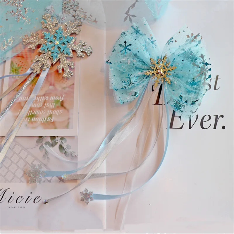5pcs/lot Christmas Glitter Snowflake Hair Bows For Girls Handmade Double Layered Hairgrips Dance Party Girls Hair Accessories