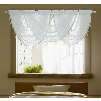 

Kitchen Short Window Curtains Valances Fashion Voile Morden White Tulle Living Room Windows Elegant Hanging Beads Decor Curtain
