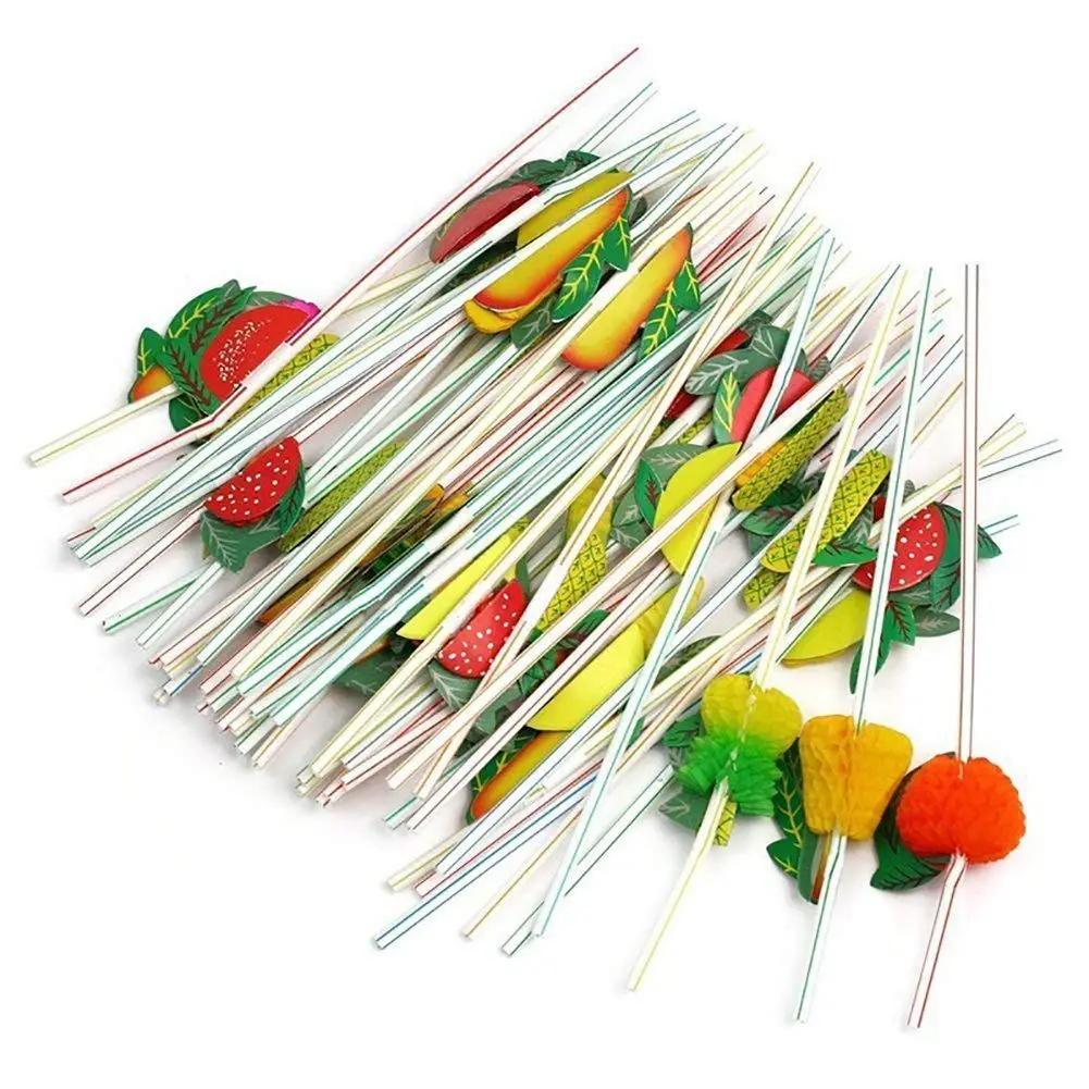 50pcs 3D Fruit Cocktail Drinking Straw Party BBQ Hawaiian Theme Decoration | Дом и сад