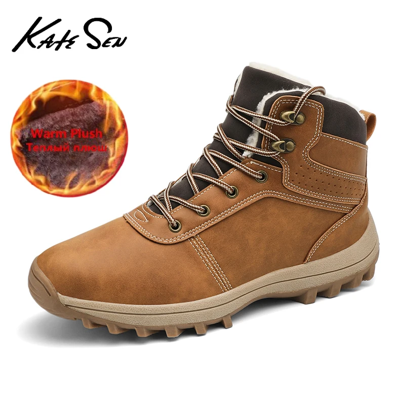 

KATESEN Men's Winter Boots Plush Warm Snow Boots Fashion Comfortable Ankle Boots Outdoor Waterproof Hiking Boots big size 48
