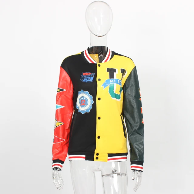 SMOKE RISE COLOR BLOCK FASHION VARSITY JACKET - BLACK/YELLOW