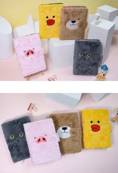 

3D touch Plush Hand ledger notebook stationery diary billbook cute cat pig bear scottish fold with core