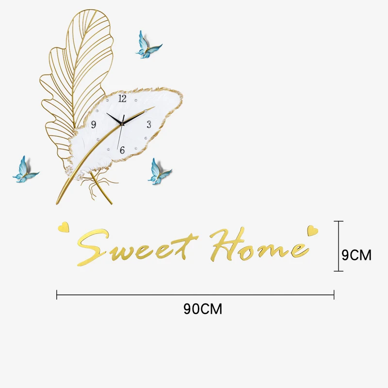 feather metal resin clock porch simple TV wall wall clock Color:D-2