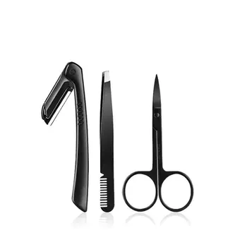 

Meancere 3pcs/set Black Eyebrow Tweezer Flat Tip Clip Curved Scissors Razor Trimmer Nose Eyelash Hair Removal Beauty Tools Set