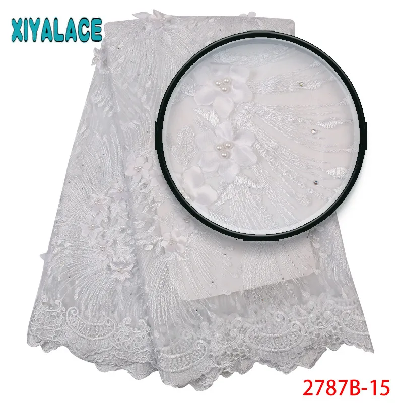 Latest Embroidered 3D Lace Fabric French Party Lace Fabric African Tulle Mesh Fabrics Laces with Beads for Women KS2787B-18