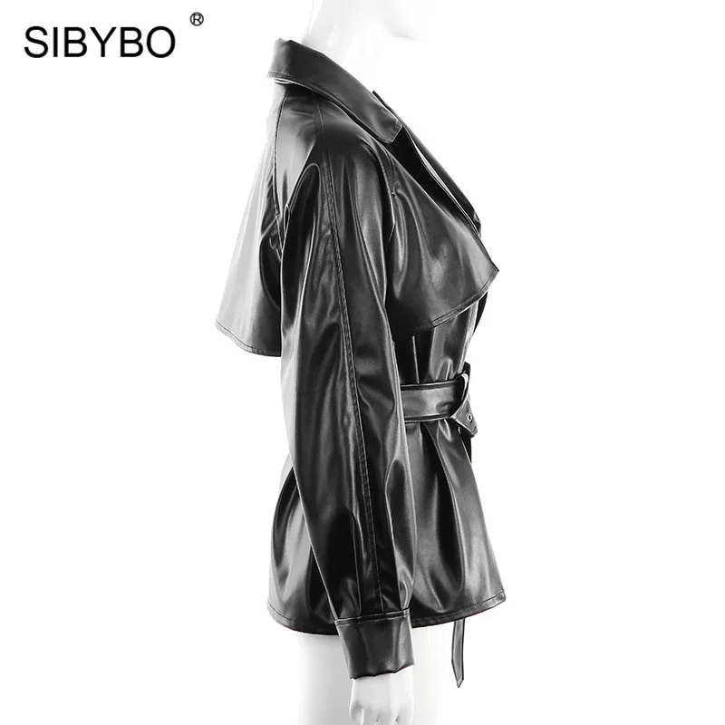 SIBYBO гранж стиль пояса зимняя куртка для женщин с длинным рукавом из искусственной кожи женские пальто и куртки осенние черные повседневные женские топы